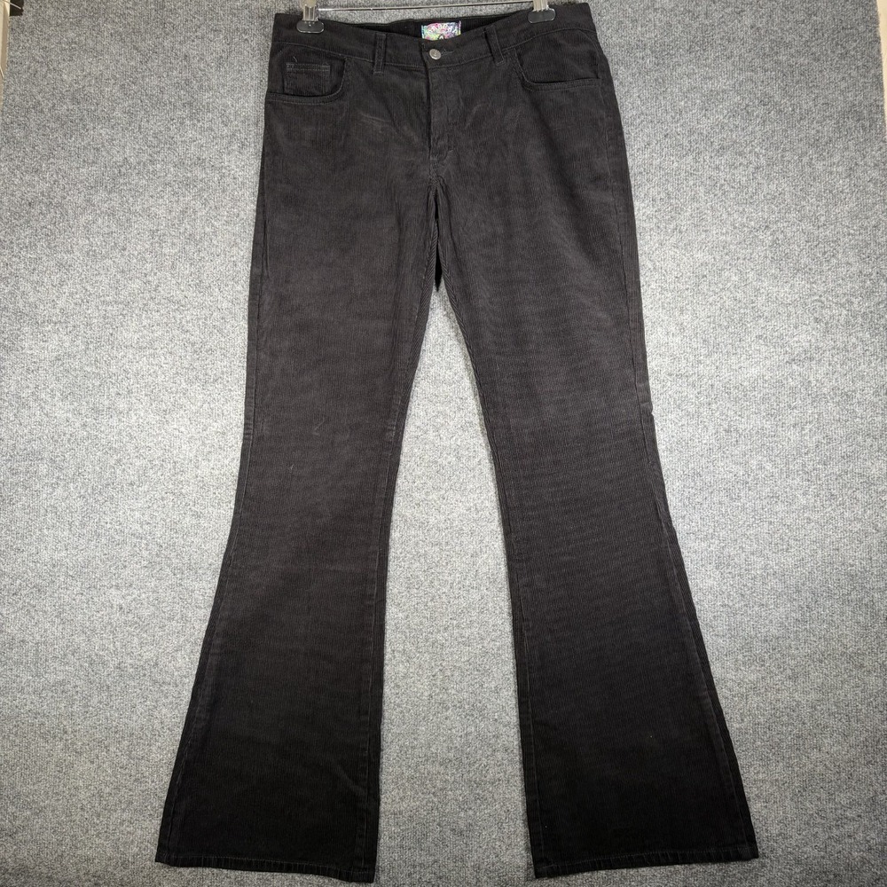 Madcap England Bell Bottoms Pants Womens 34L Black Corduroy Flare Retro Mod